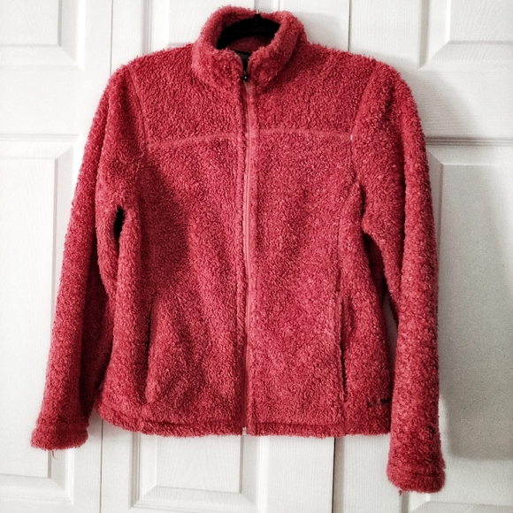L. L. Bean Orange Red Sherpa Zipper Cozy Sweater M - Picture 1 of 7